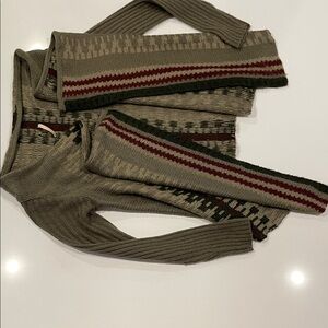 ELAN Striped Knit Wrap Style Sweater with Earth Tones